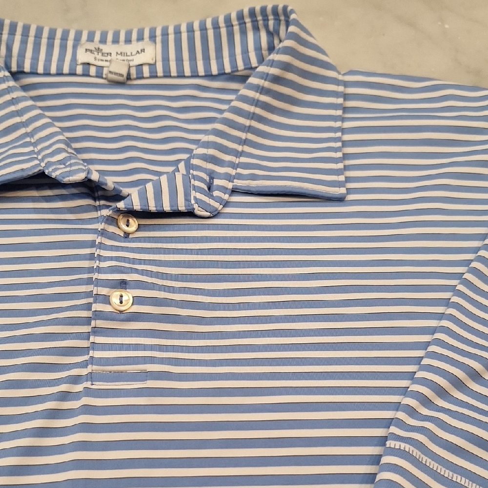 Peter‎ Millar Blue Striped Summer Comfort Men's Shortsleeve Shirt Sz XXL Golf